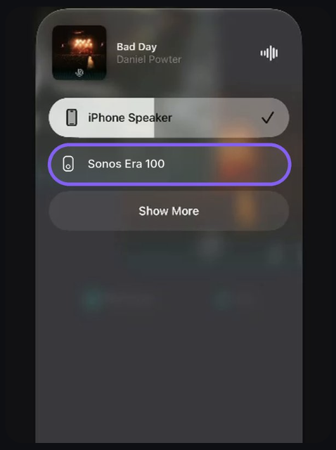 Lista de AirPlay con la opción Sonos Era 100 seleccionada