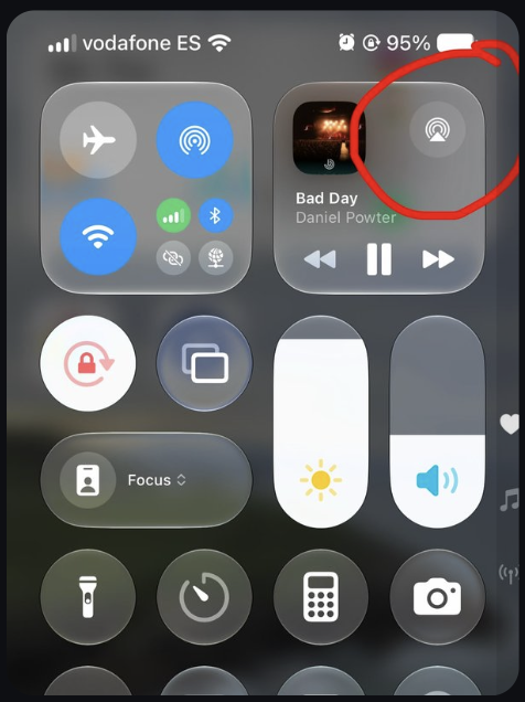 iPad Control Center with the AirPlay icon marked in red