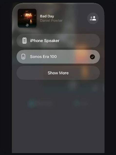 AirPlay list with a checkmark next to Sonos Era 100